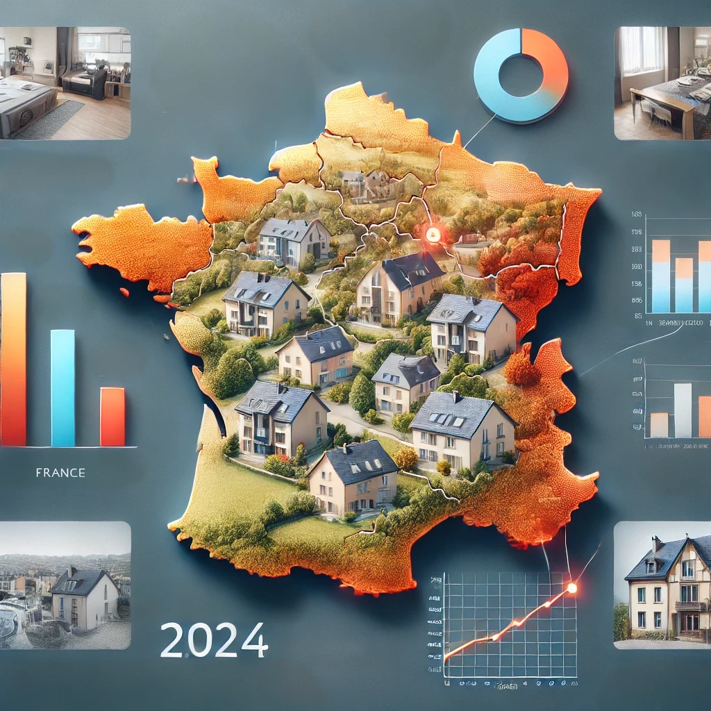 Infographie sur la baisse des prix de l'immobilier en France au deuxième trimestre 2024