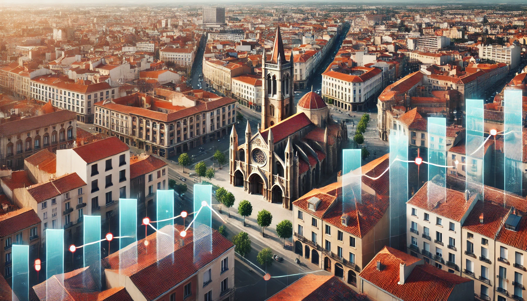 Perpignan 2024 Un marché immobilier en évolution Marché immobilier Perpignan 2024 - Vue aérienne et graphique des tendances