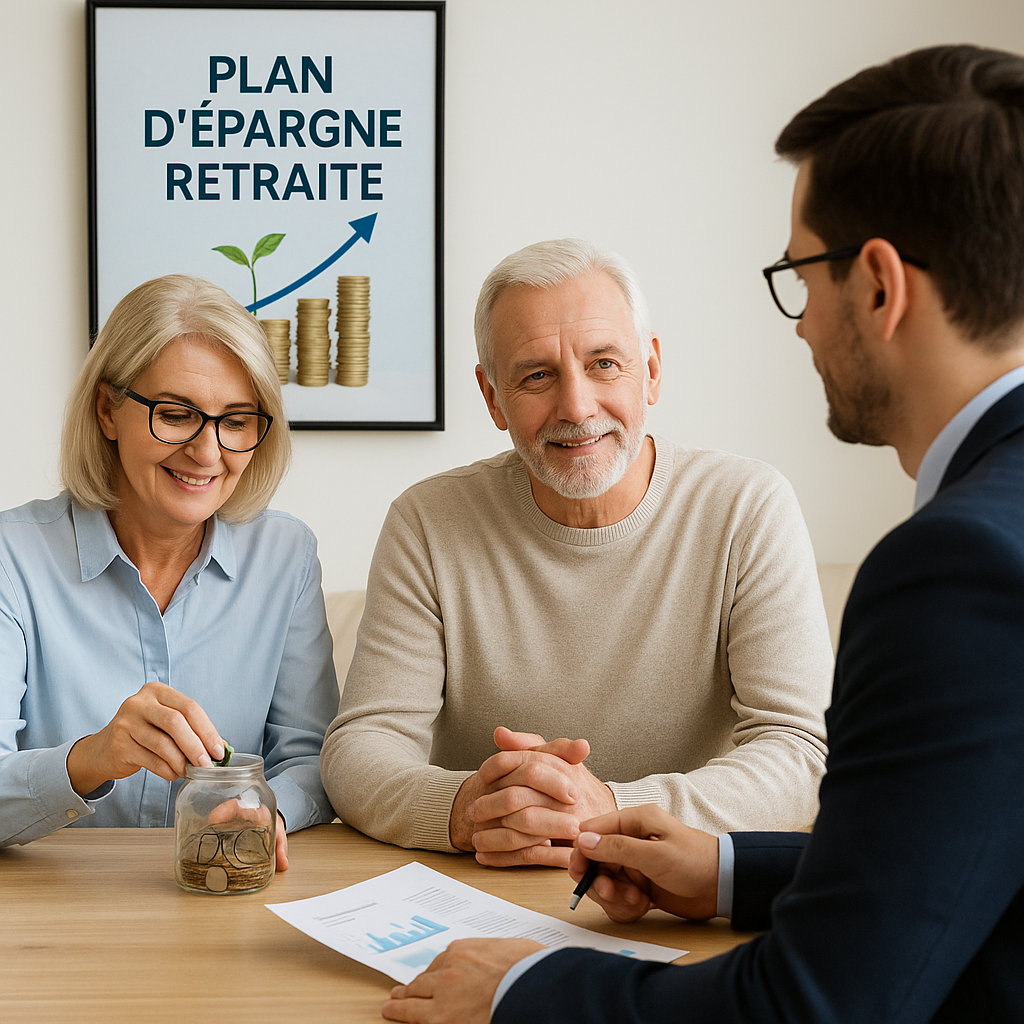 Préparer sa retraite avec un Plan d’Épargne Retraite – Cabinet Plane Couple senior discutant de leur épargne retraite avec un conseiller financier chez Cabinet Plane