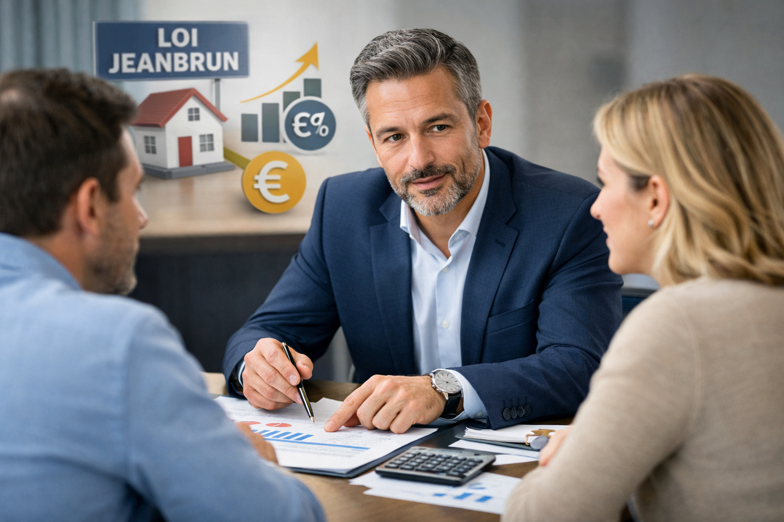 Courtier immobilier conseillant des propriétaires sur le dispositif Jeanbrun pour un investissement locatif en 2026